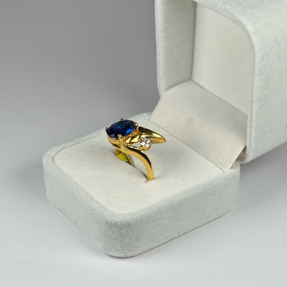14K Gold Electroplated Blue CZ Ring Size 7 Sapphire Cubic Zirconia NEW